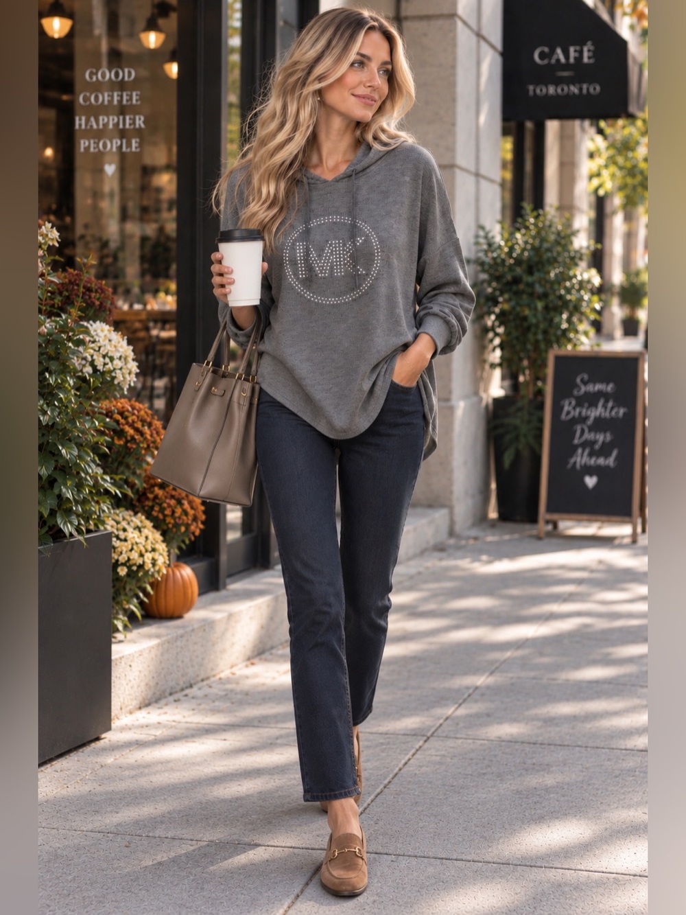 Michael Kors Rhinestone MK Grey Oversized Hooded Top M (ptp 23-25.5”)